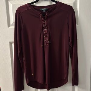 Ralph Lauren Burgundy Lace-Up Women's Top